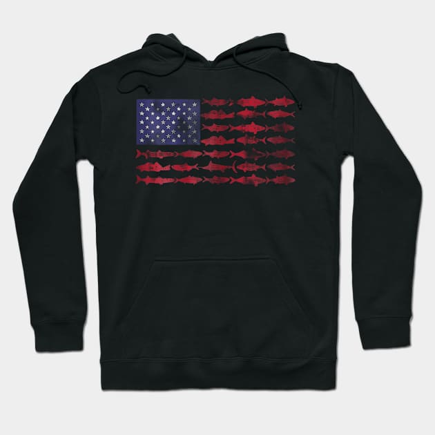 Vintage Usa Fish American Flag Fishing Gifts Hoodie by Jannysingle